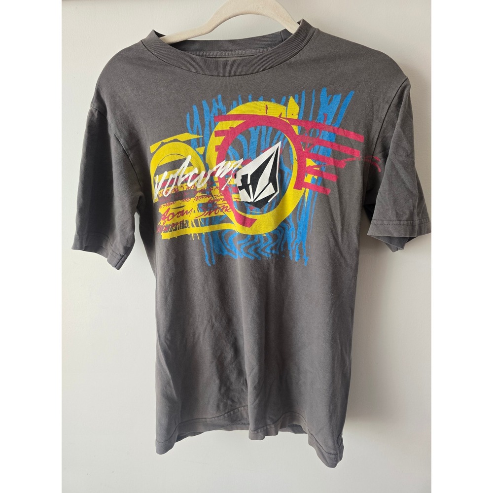 Volcom Mens Basic Tee Charcoal Gray Neon Graphic Logo T-Shirt Size S RN 29745